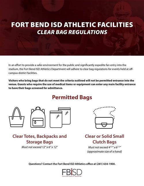 Fort Bend ISD Athletic Facilities Clear Bag Regulations